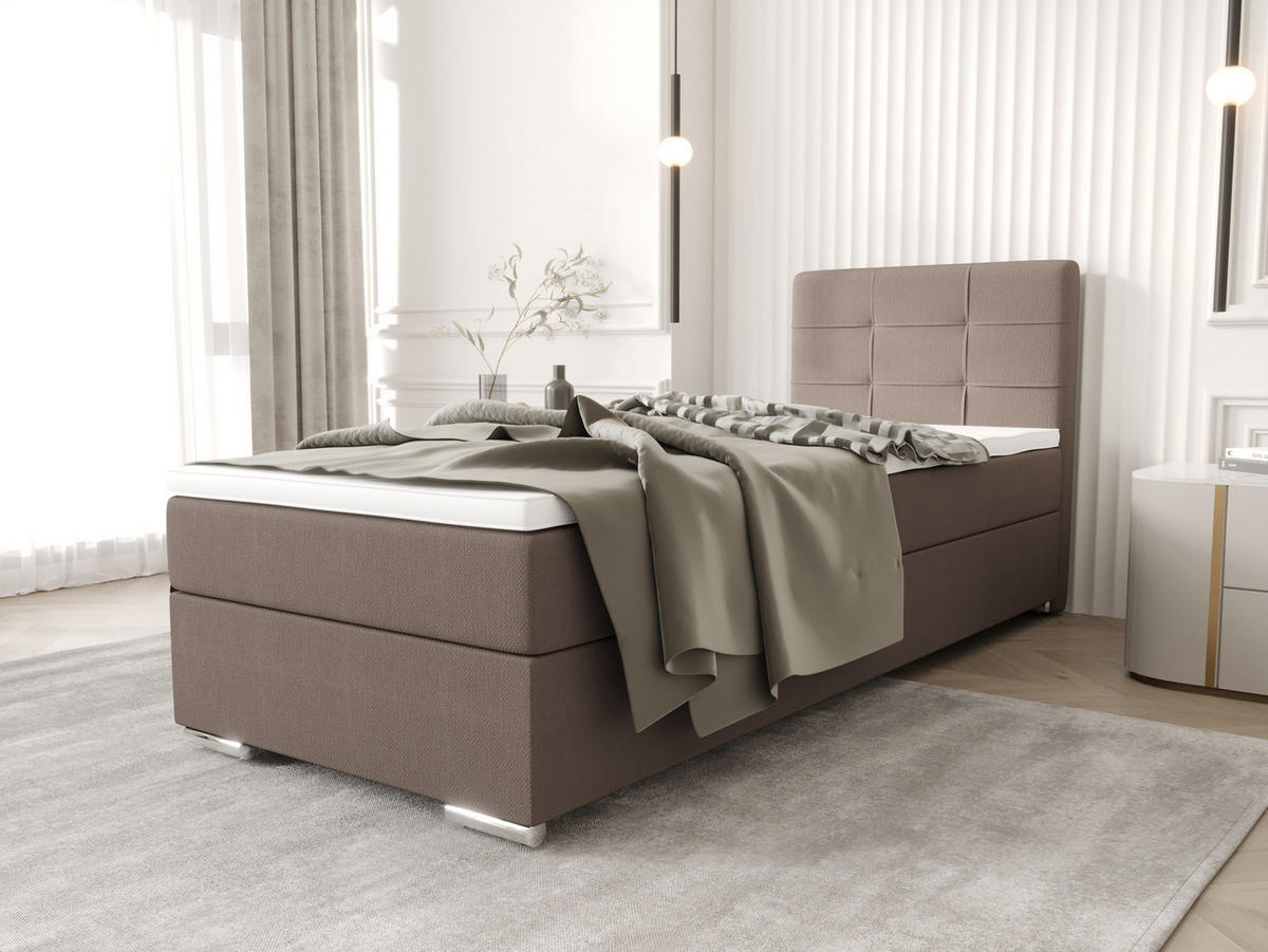 BOXBETT ZILANO 1 mit Matratze H3 und Topper 90x200 Cosmic 808 - Braun, Holz/Textil (90/200cm) - Bedante