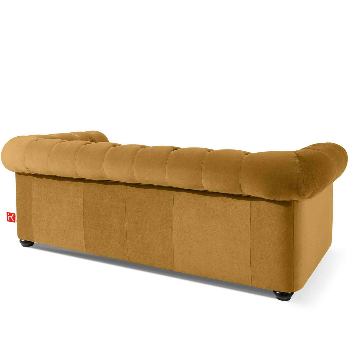 3-SITZER-SOFA GRAVO Chesterfield, Velours - Wengefarben/Gelb, Leder/Holz (202/72/95cm) - KONSIMO®