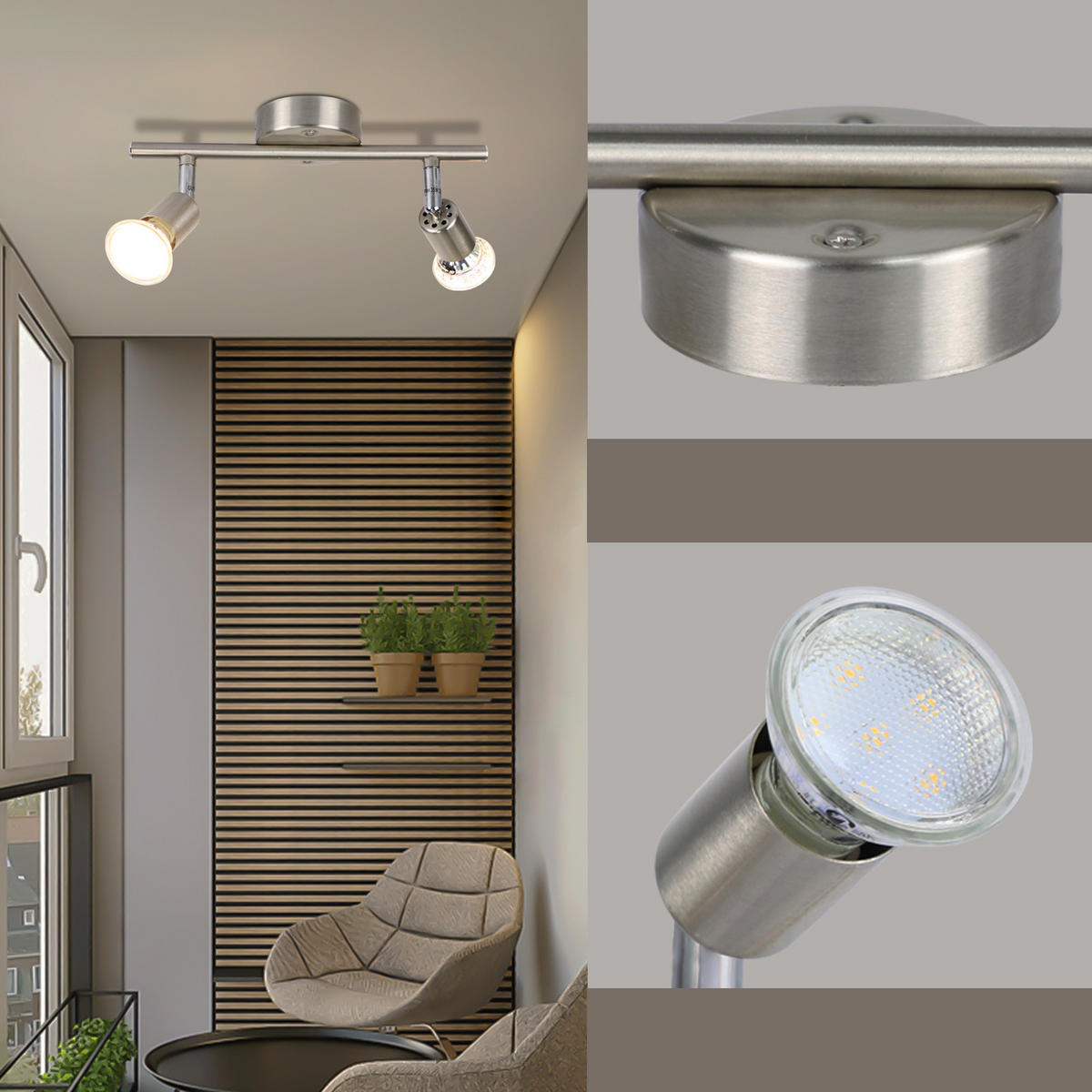 DECKENSTRAHLER Luminelle 15/8/26 cm - Silberfarben, Metall (26/15/8cm) - ZMH