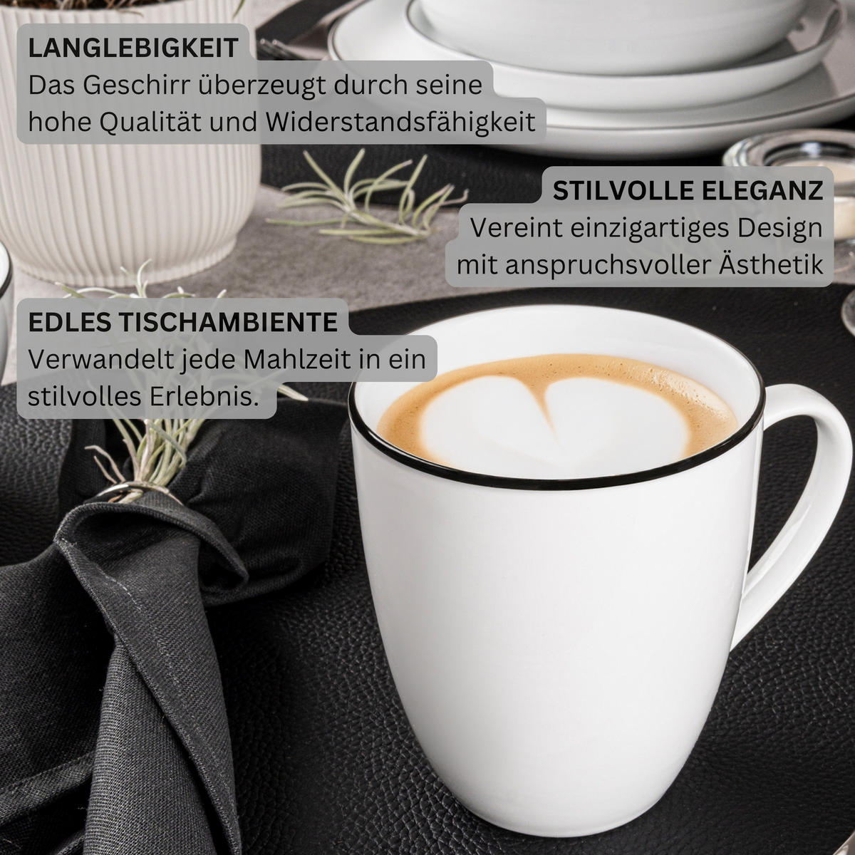 KAFFEEBECHER SET MARLO BLACK RIM LIMITED EDITION - 6 teilig aus Porzellan - Weiß, Keramik (0.35L) - Sänger