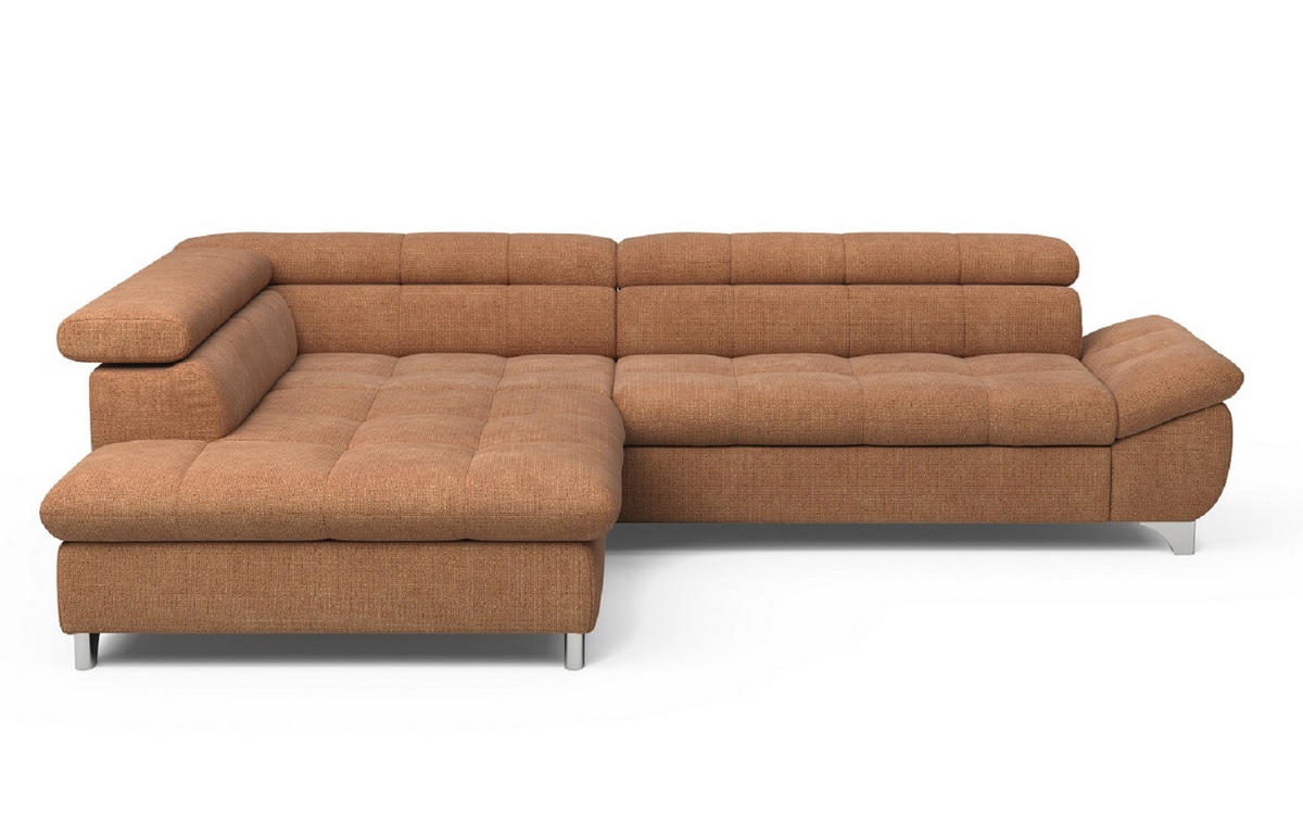 ECKSOFA mit Schlaffunktion und verstellbare Kopflehnen - Cognac/Silberfarben, Textil/Metall (312/234cm) - Cotta