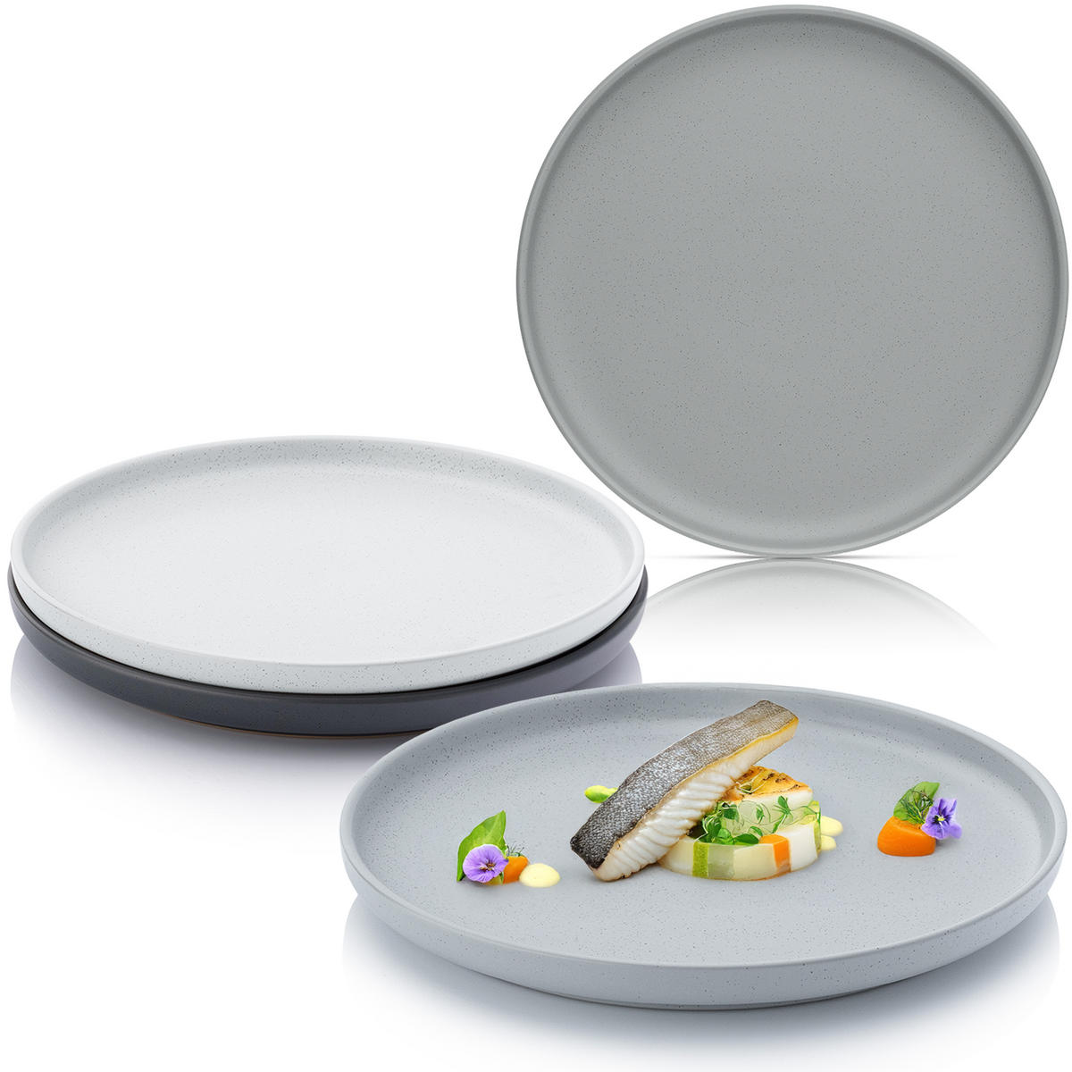 SPEISETELLER LEEDS - 4 teilig aus Steingut - Grau, Stein (26.5cm) - Sänger