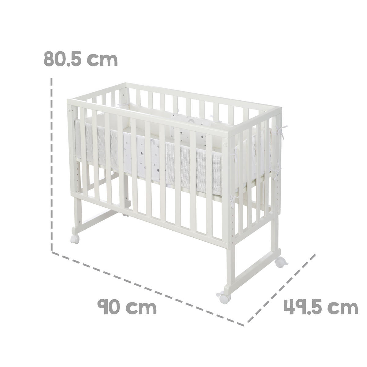 BEISTELLBETT Sternenzauber grau 3in1 Set 90 x 45 cm - Hellgrau/Weiß, Holzwerkstoff (45/90cm) - Roba