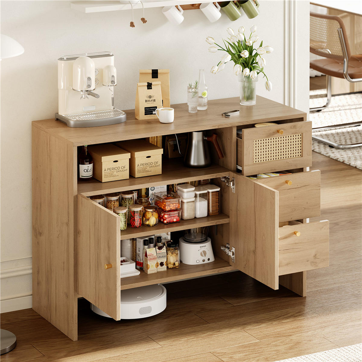 SIDEBOARD 105x76x40 cm Küchenschrank 3 Schubladen - Naturfarben, Holz (105/76/40cm) - Kaket