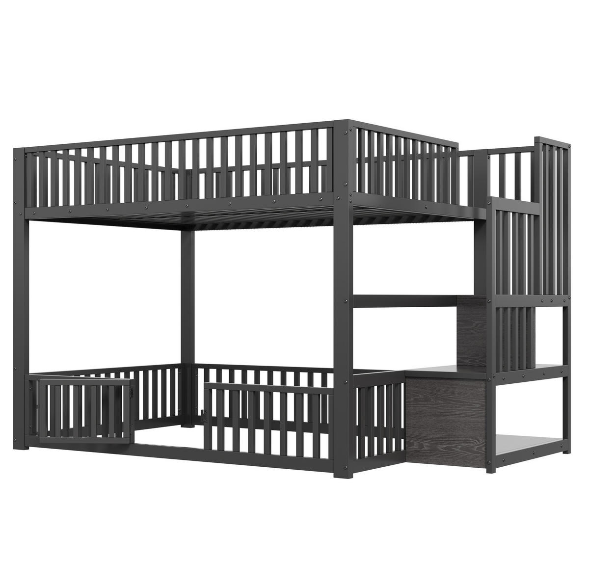 ETAGENBETT 140/200 cm Schwarz mit LED und Stauraumleiter - Schwarz, Metall (140/200cm) - MIVRAY