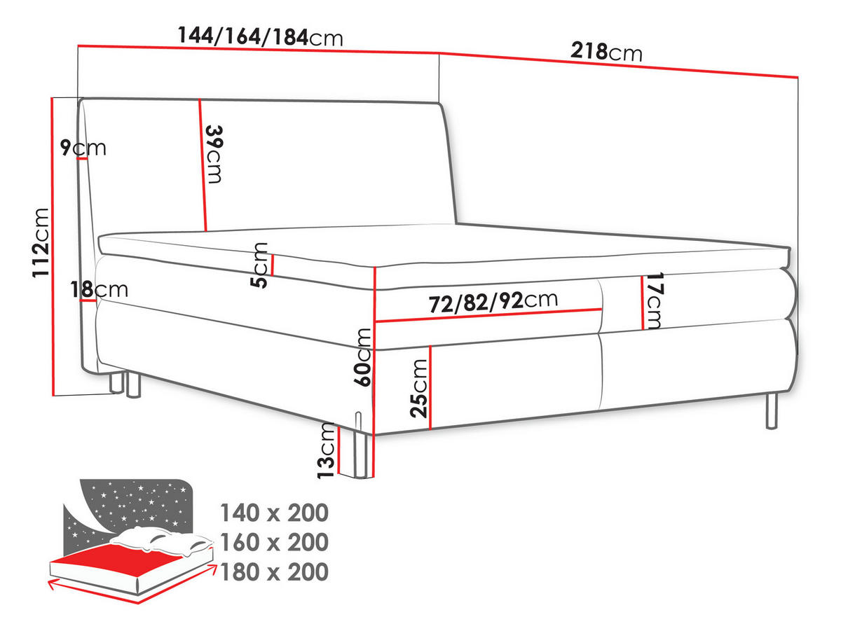 BOXBETT Evia - H3 - Creme/Braun, Holzwerkstoff/Textil (160/200cm) - MIRJAN24