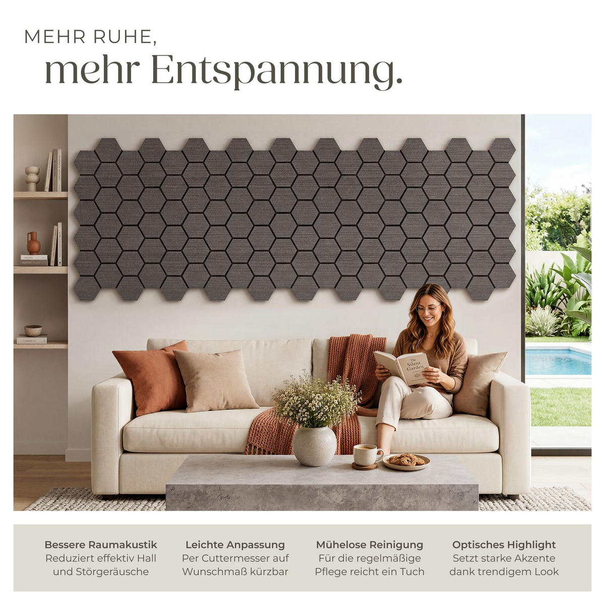 AKUSTIKPANEELE Sonic Shield, je 76 x 62 x 1,8 cm, Größe flexibel anpassbar, Eiche grau - Grau/Silbereichenfarben, Holz (62/1.8/76cm) - tectake