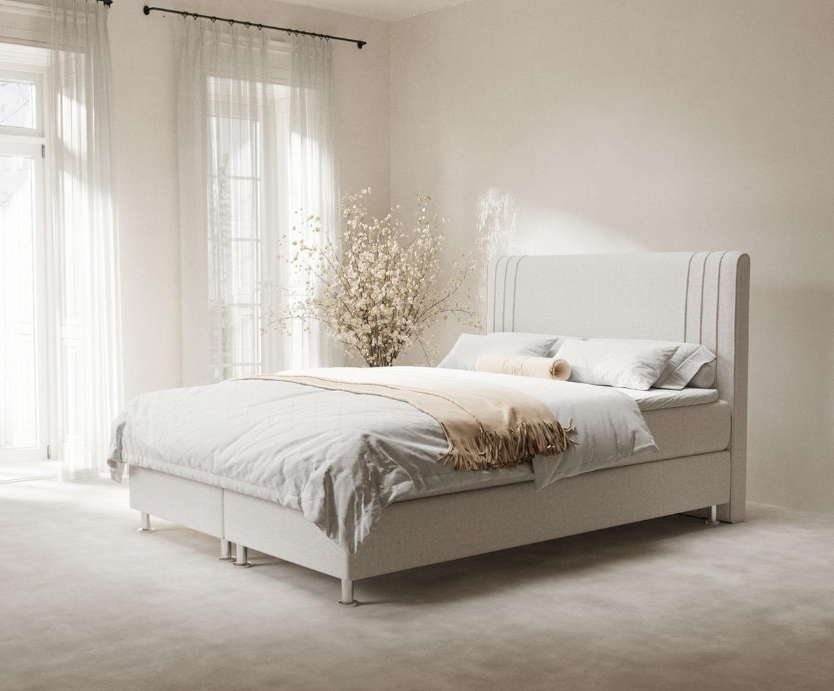 BOXSPRINGBETT Casone Hellbeige 160/200 cm mit Latex-Topper - Beige/Silberfarben, Holz/Holzwerkstoff (160/200cm) - Maison de Reve
