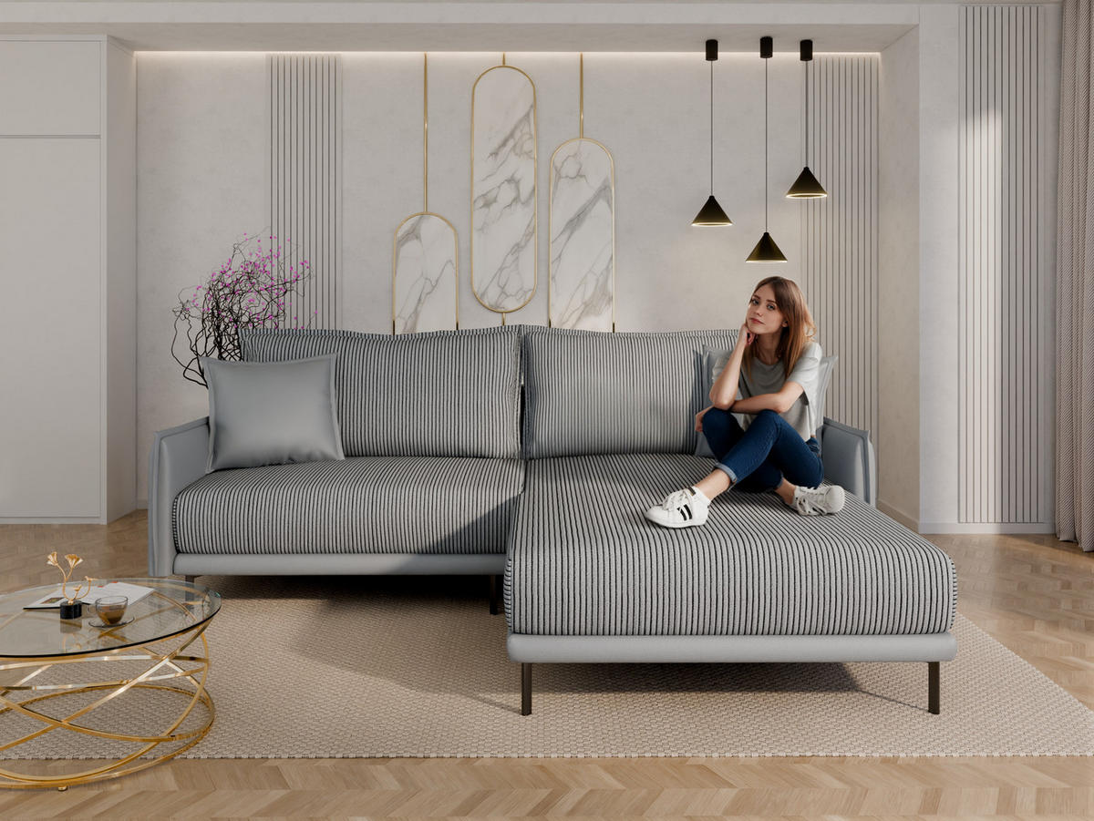 ECKSOFA Selva – modernes Design trifft auf höchsten Komfort, Grau - Grau, Holz (246/190cm) - Panda Möbel