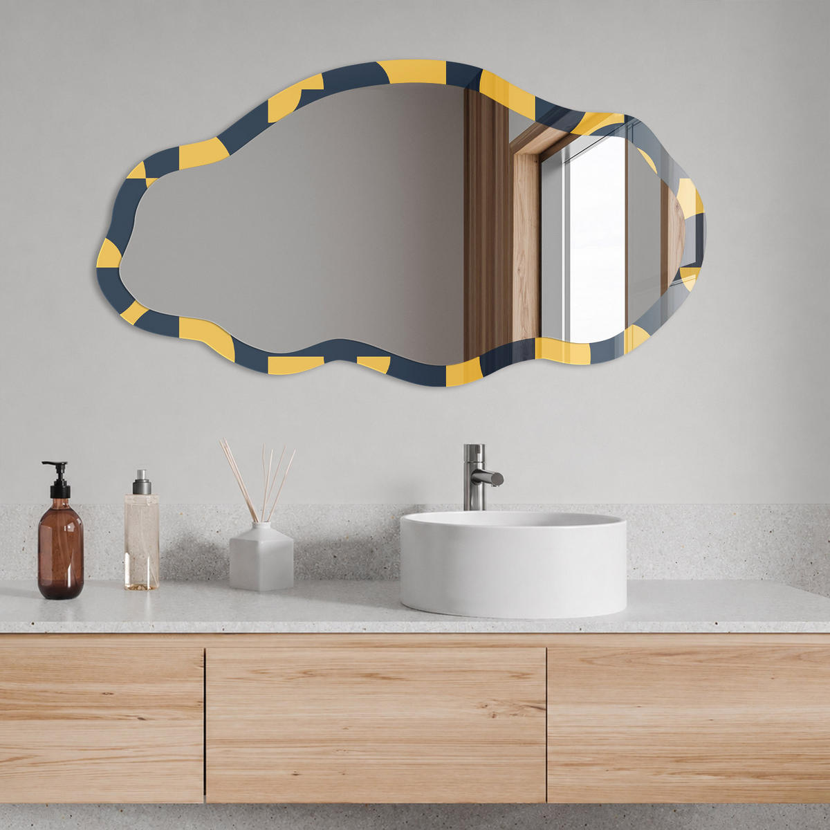 SPIEGEL 90x45 cm asymmetrisch mit Druck - Geometrisches Muster - Transparent, Glas (45/90/0.4cm) - TULUP