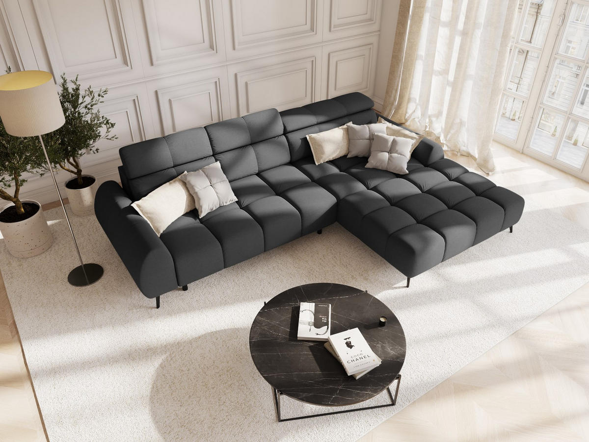 ELEKTRISCHES-ECKSOFA rechts Alyse aus strukturiertem Stoff dunkelgrau 5 Sitzplätze - Dunkelgrau, Textil (188/295cm) - Micadoni