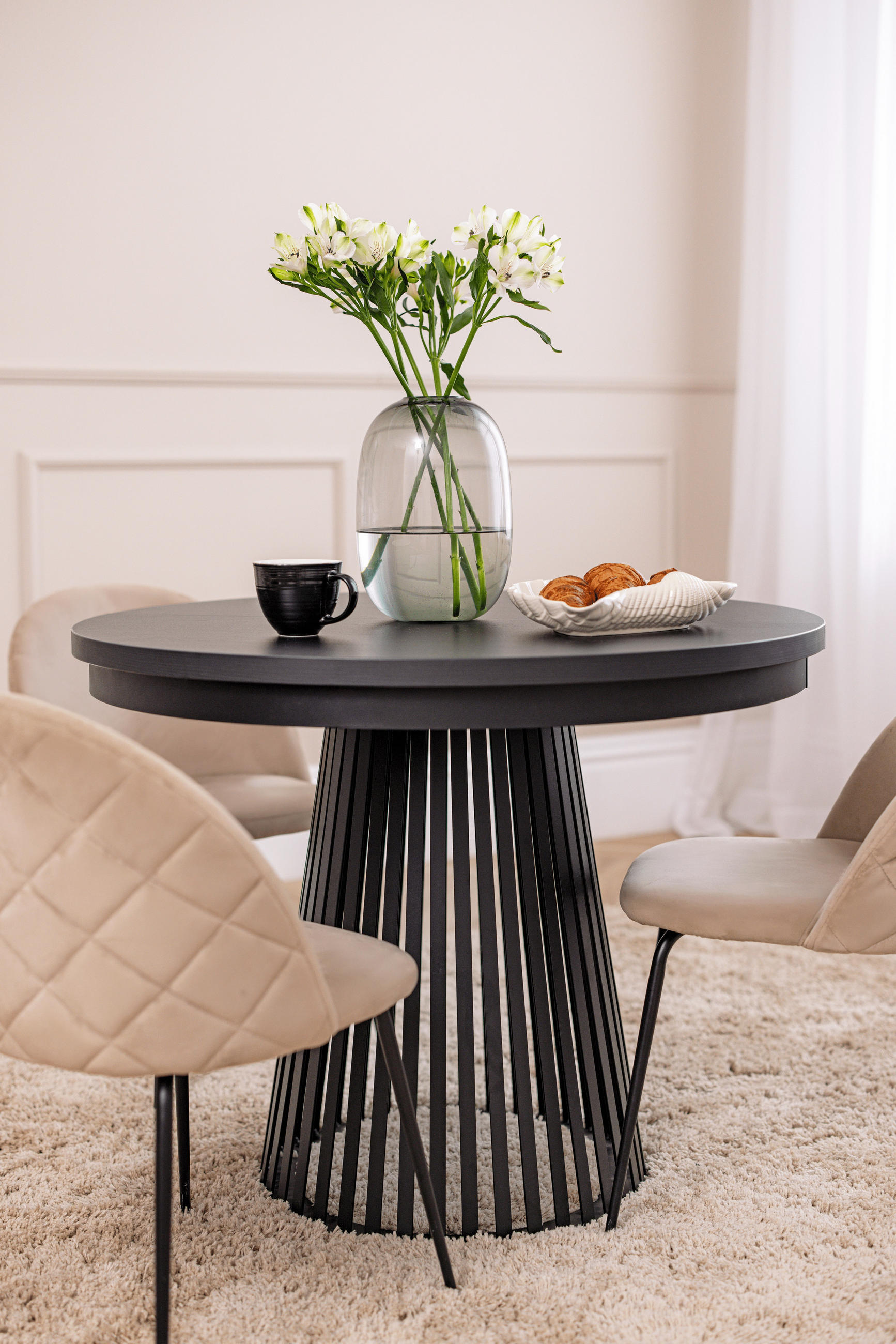 ESSTISCH Scala runder ausziehbarer, Braun 100-180/100/75 cm - Eiche Wotan/Schwarz, Holzwerkstoff/Metall (100/100/75cm) - WFL GROUP