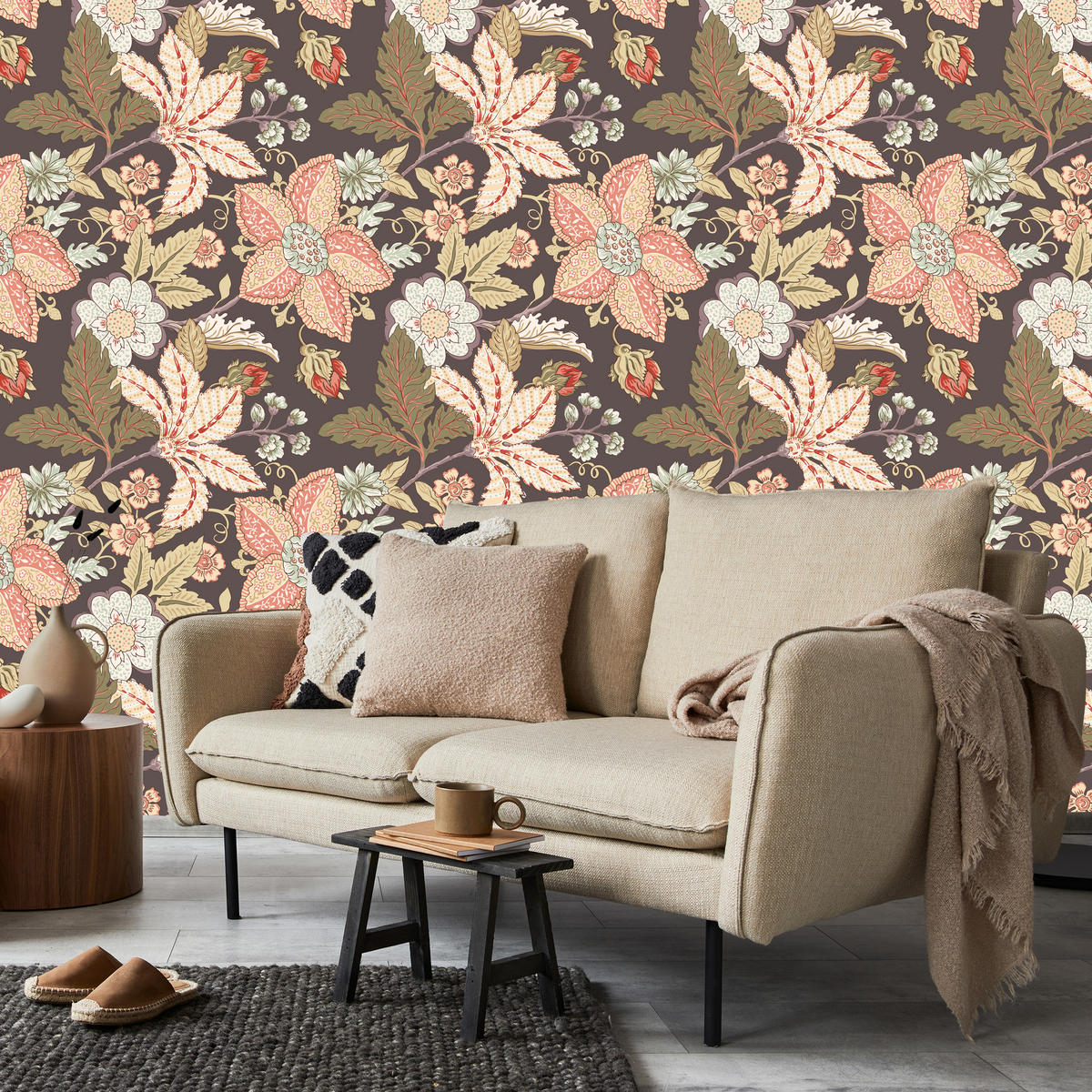 VLIESTAPETE Florale Ornamente im Retro-Stil – Rosa, Beige, Braun – 50x1000 cm - Beige/Rosa, Papier (50/1000cm) - Muralo