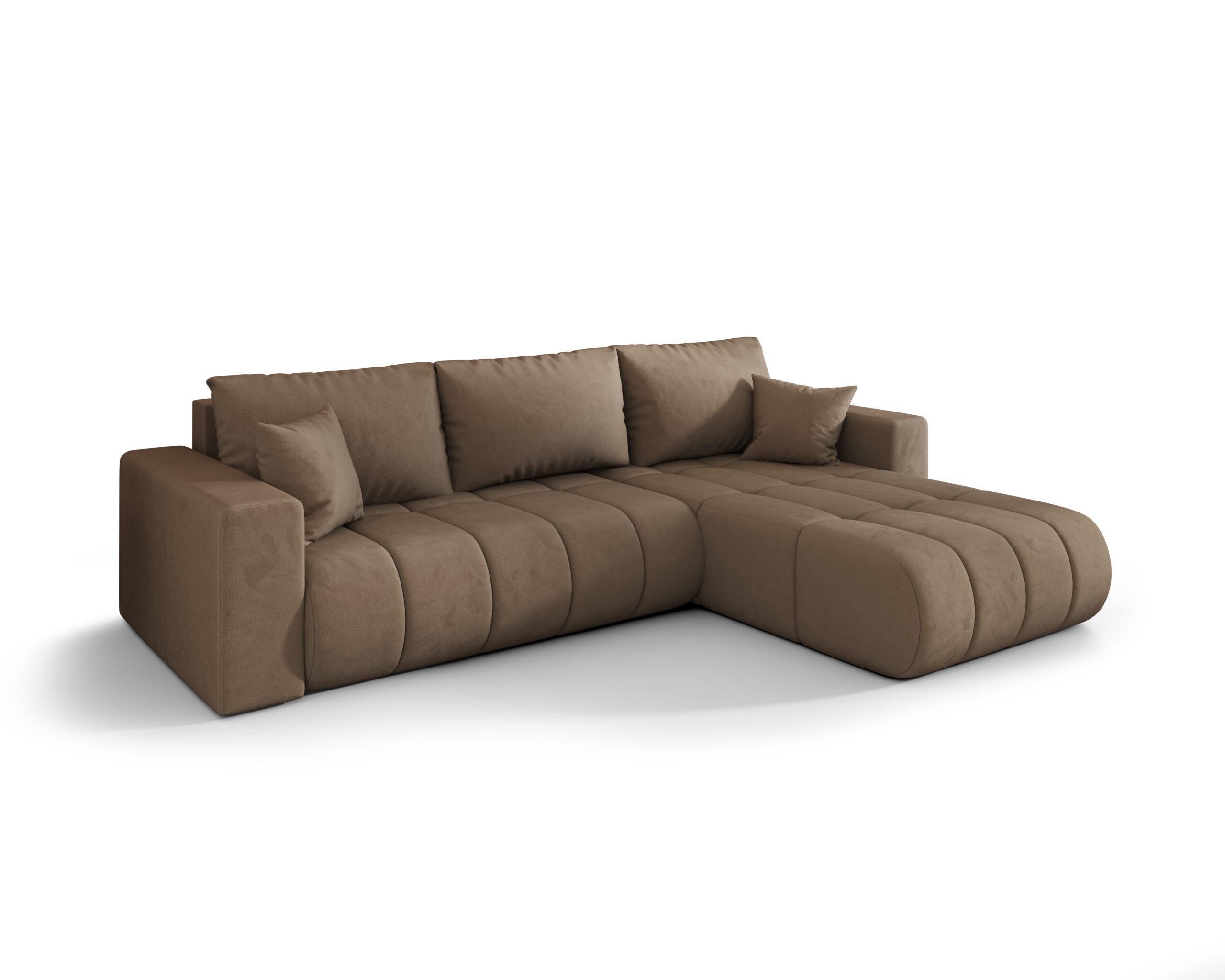 ECKSOFA mit schlaffunktion und bettkasten MILO PREMIUM, stoff MONOLITH, Hellbraun, Rechts - Hellbraun, Holz (280/190cm) - Kaiser Möbel