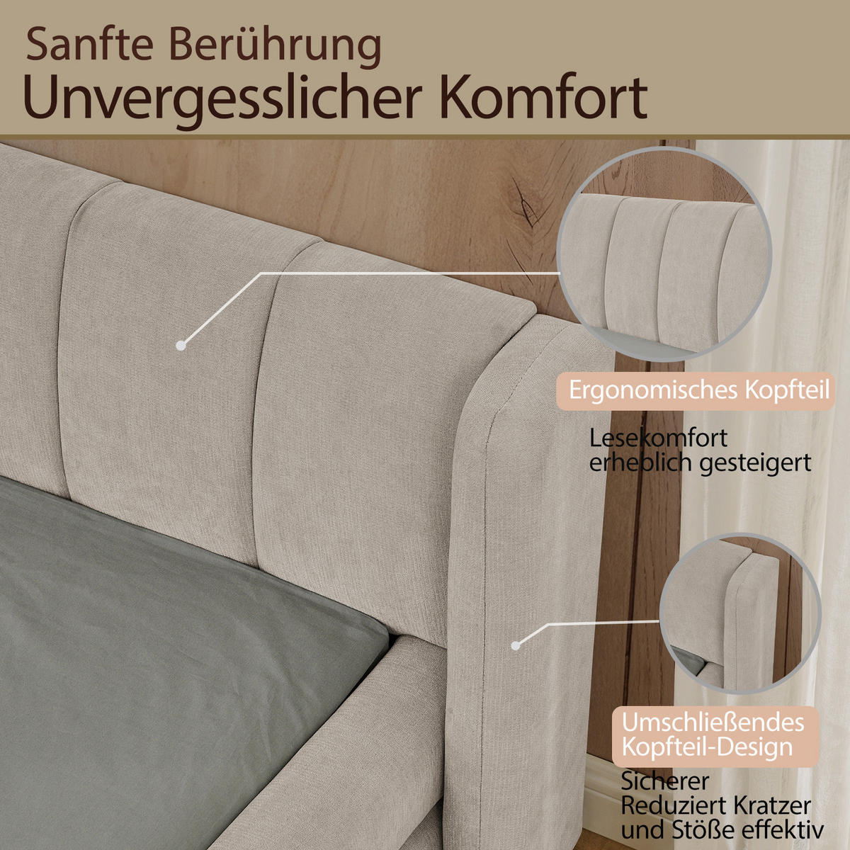 POLSTERBETT 160/200 cm in Beige Stoff - Beige, Holzwerkstoff/Textil (160/200cm) - WISHDOR