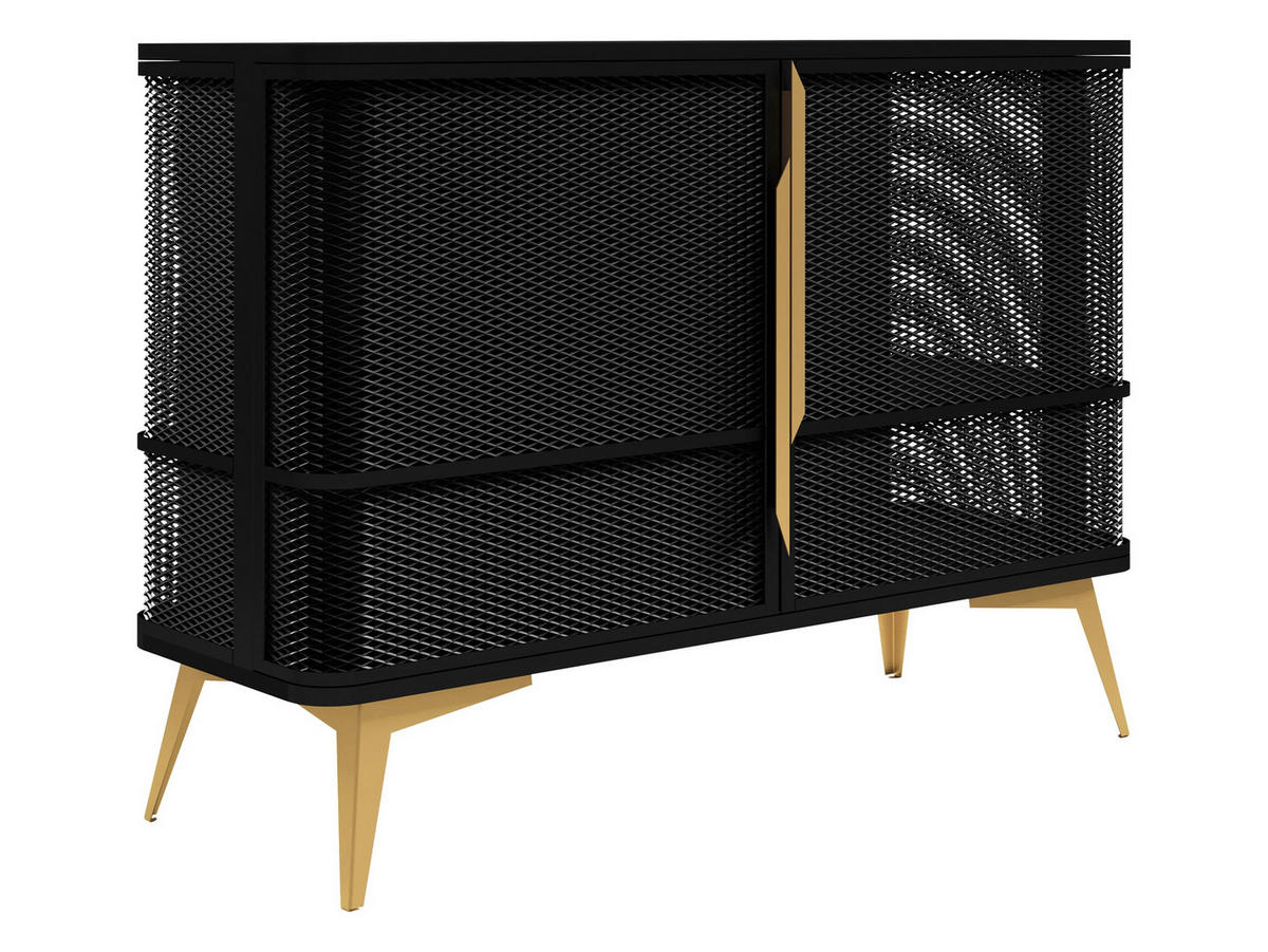 KOMMODE Modera 2 - Goldfarben/Schwarz, Holzwerkstoff/Metall (120/85/40cm) - MIRJAN24