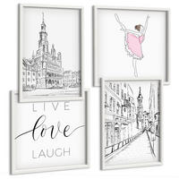 BILDER SET 4er Set - 50x50 cm & 40x60 cm Weißer Rahmen - Stilvolle Grafik, Ballerina-Architektur - Weiß, Kunststoff (50/50cm) - TULUP