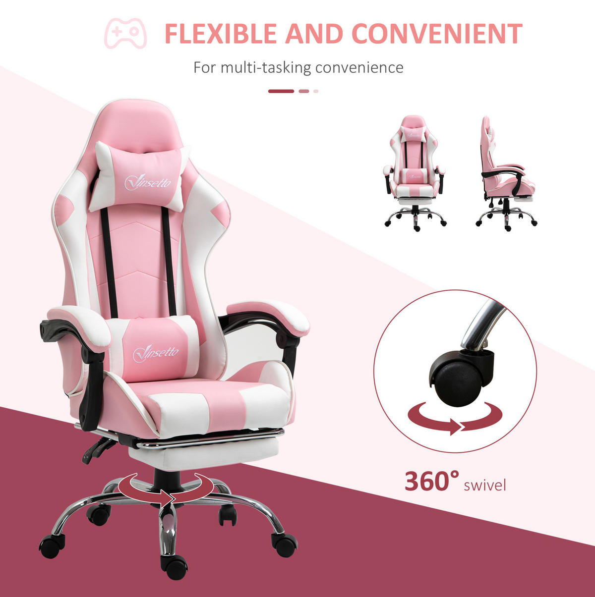 DREHSTUHL 64/67/119-127 cm pink aus Schaumstoff mit Fußstütze - Pink, Kunststoff (67/127/64cm) - OKWISH