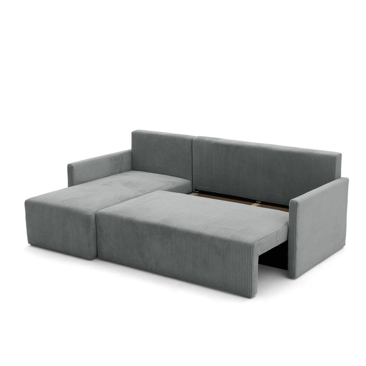 ECKSOFA GARDA L universell links/rechts montierbar mit Schlaffunktion 132x198 cm Cord Grau - Schwarz/Grau, Holz/Kunststoff (209/145cm) - NACANAPA