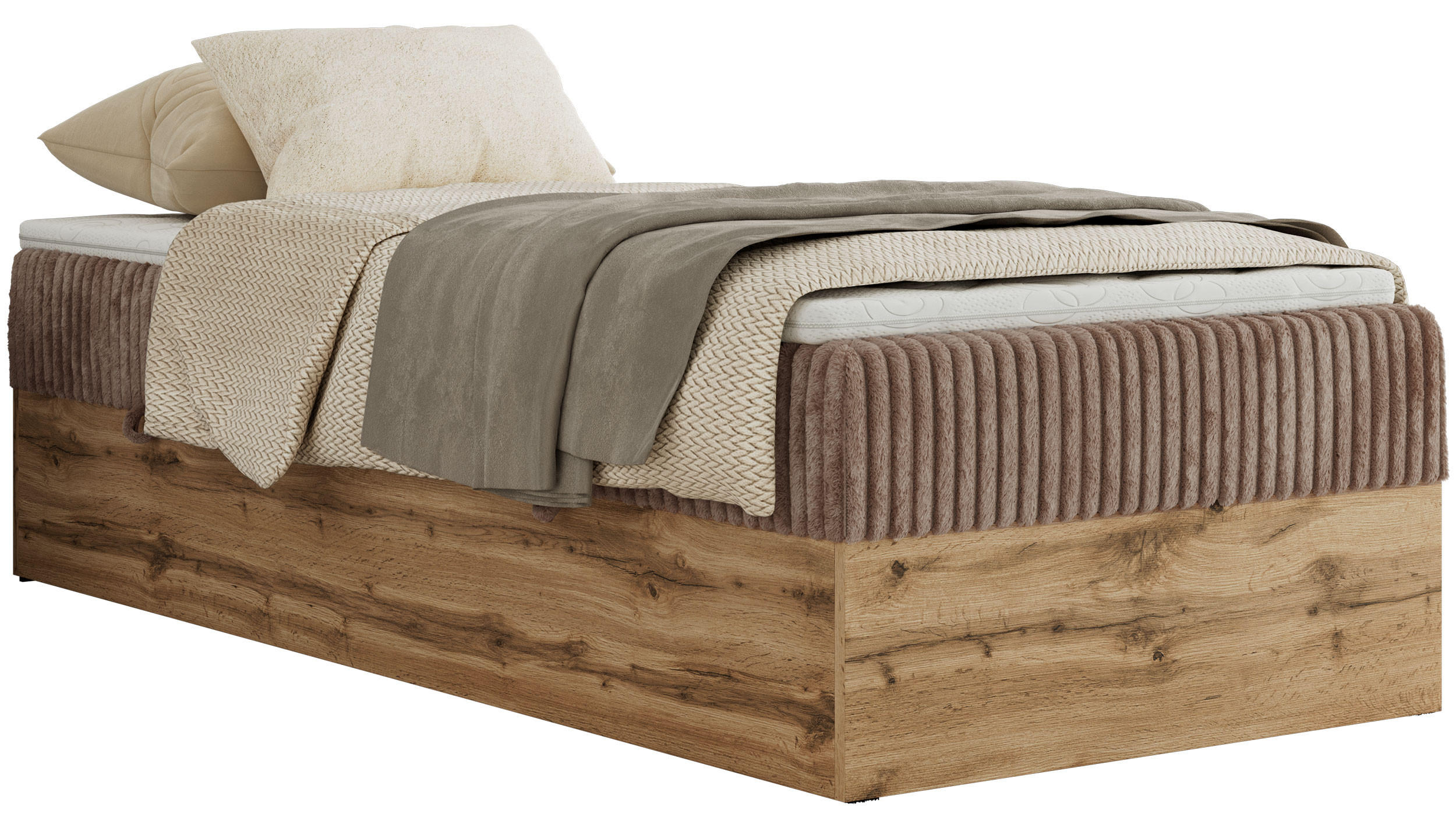 POSTEL BOXSPRING WOOD ZERO 90/200 - Hnědá Manšestr - H3 - hnědá, textil (90/200cm) - MKS