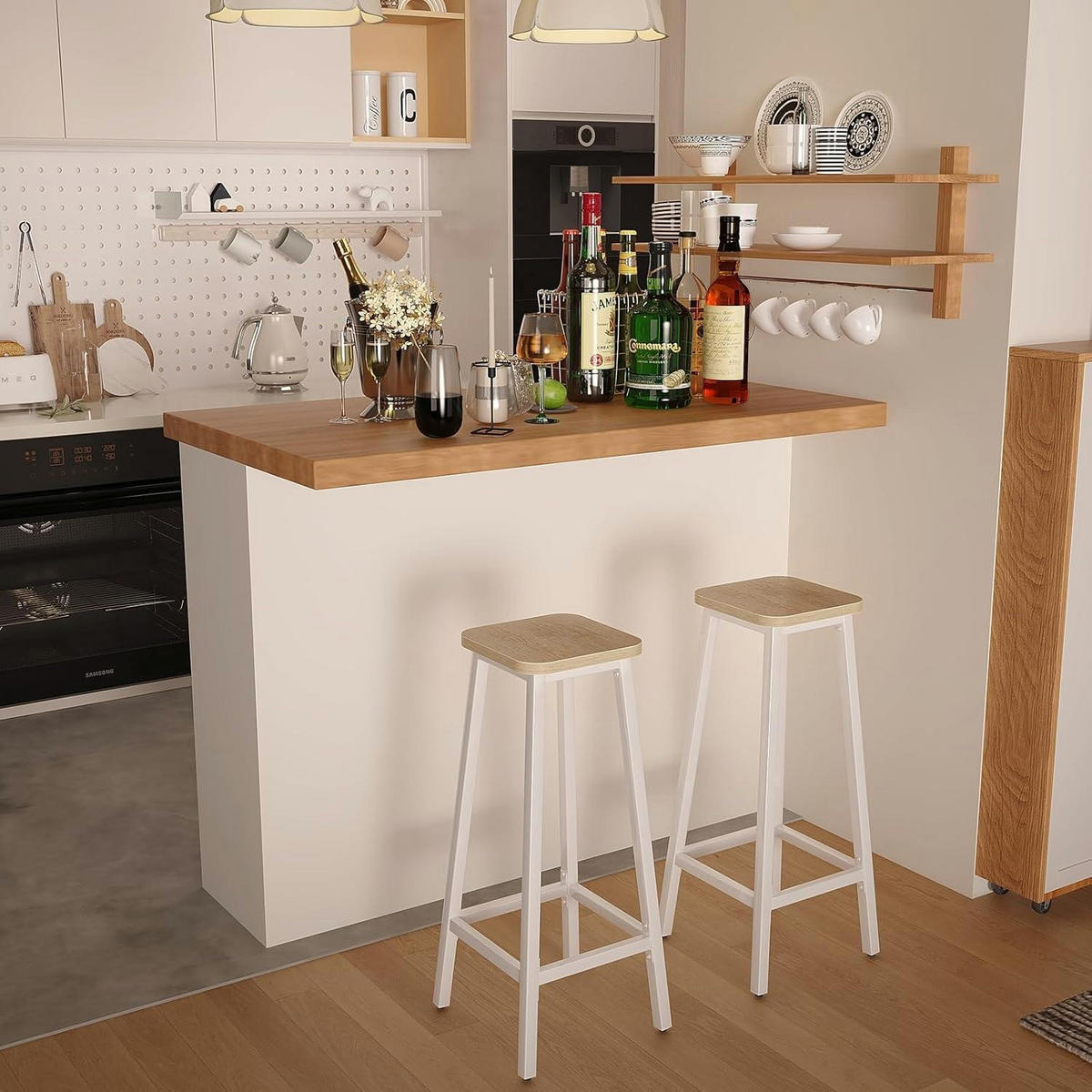 BARHOCKER 2er Set Holzoptik mit Metallrahmen 70 cm - Multicolor, Holzwerkstoff (29.5/70/28cm)