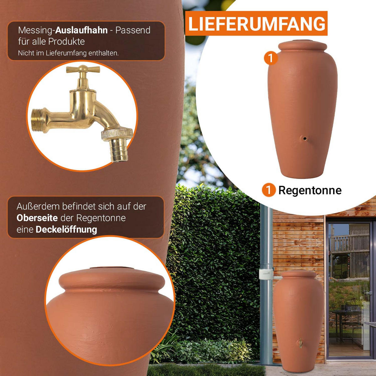 AMPHORE Regentonne 500 L, kotta - Terracotta, Kunststoff (79/150/79cm) - GARANTIA