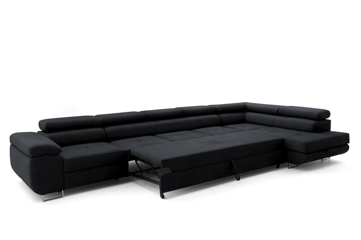 ECKSOFA WILD XXL Rechts mit Schlaffunktion 125x240 Velours Graphit - Silberfarben/Graphitfarben, Holz/Textil (200/400cm) - Muffo