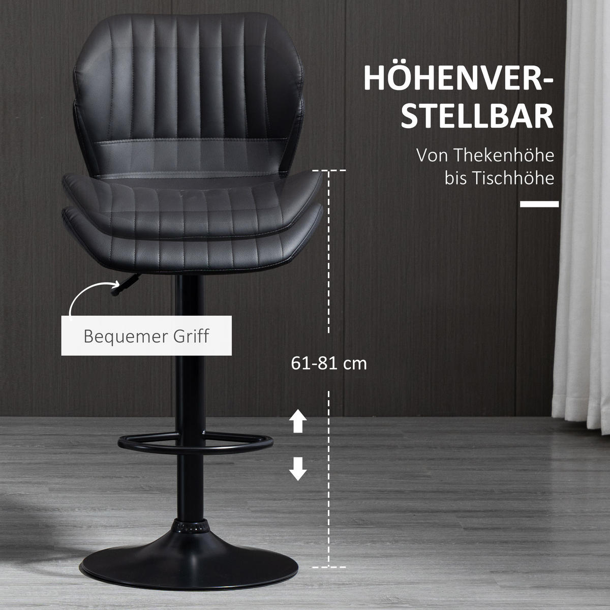 BARHOCKER Kunstleder Schaumstoff Schwarz - Schwarz, Kunststoff (55.5/110/48.5cm) - HOMCOM
