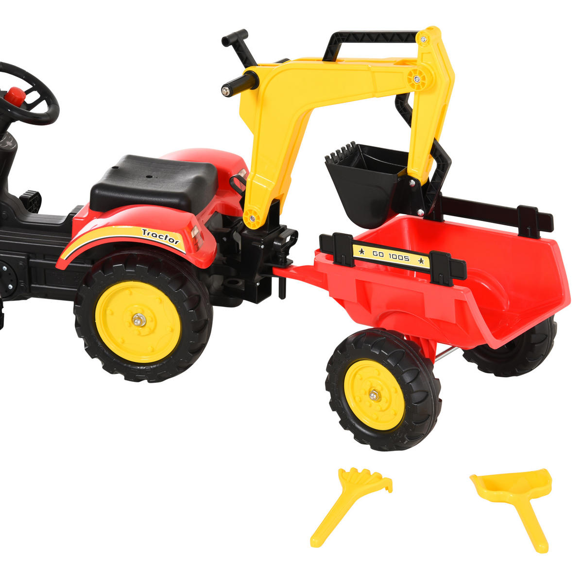 TRETTRAKTOR DE-06083 mit Anhänger, Frontlader mit verstellbarer Schaufel Rot - Rot, Kunststoff/Metall (179/42/59cm) - ComfortXL