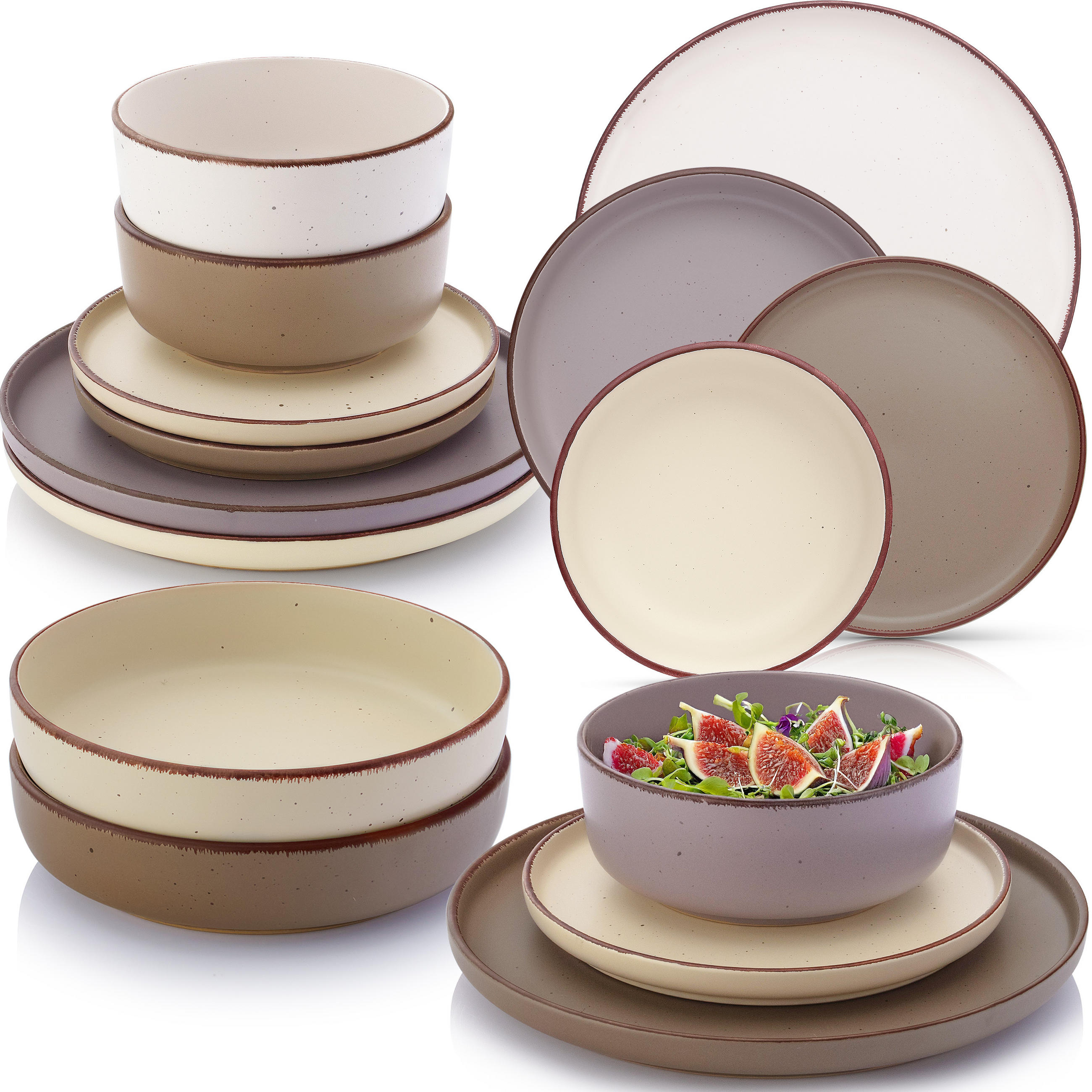 TAFELSERVICE BOMBAY ERDFARBEN - 16 tlg aus Steingut - Multicolor, Stein (27/9.5/27cm) - Sänger