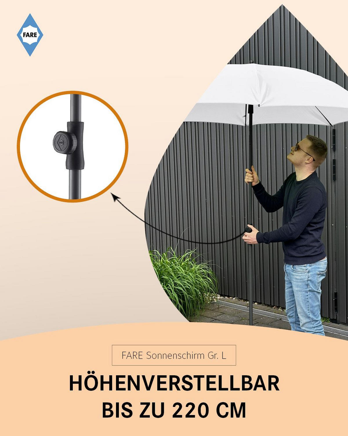 SONNENSCHIRM 200/200/126 cm - Weiß, Kunststoff (200/200cm) - FARE
