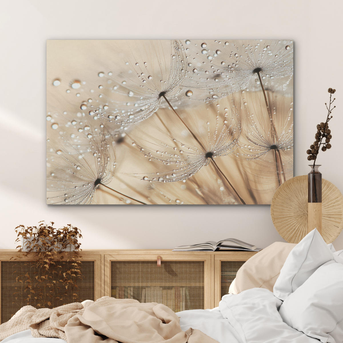 AKUSTIKPANEEL Löwenzahn - Abstrakt - Natur - Beige 100x70 cm - Braun, Textil (100/0.9/70cm) - MuchoWow