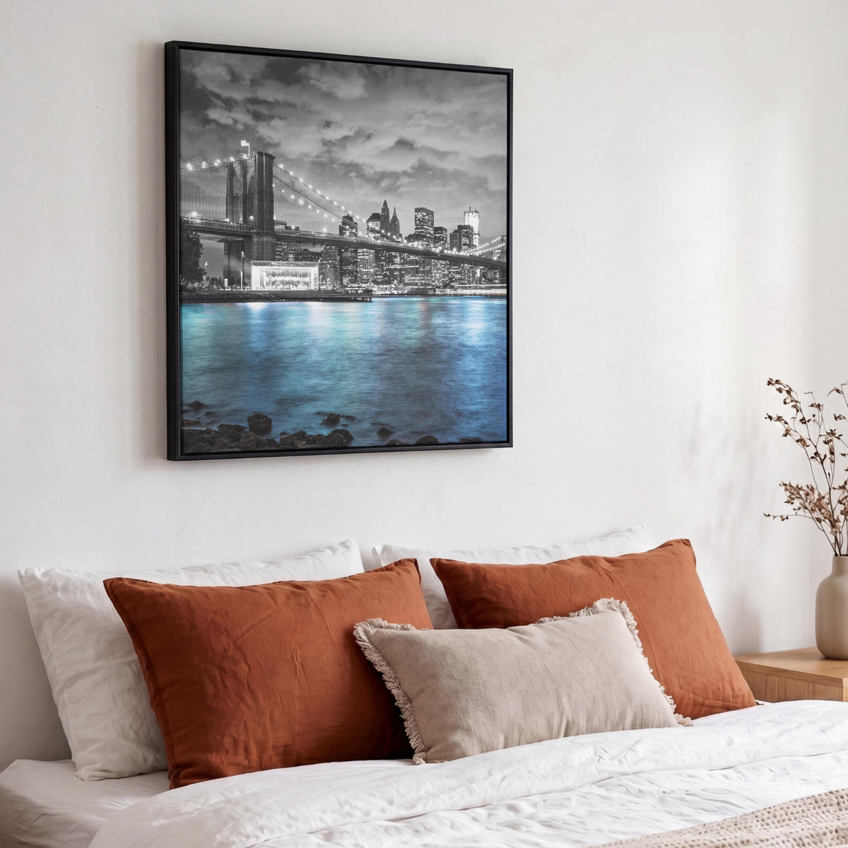 LEINWAND Bilder mit Rahmen - New York - Skyline - Stadt - Blau - 50x50 - Blaugrau, Textil (50/50cm) - MuchoWow