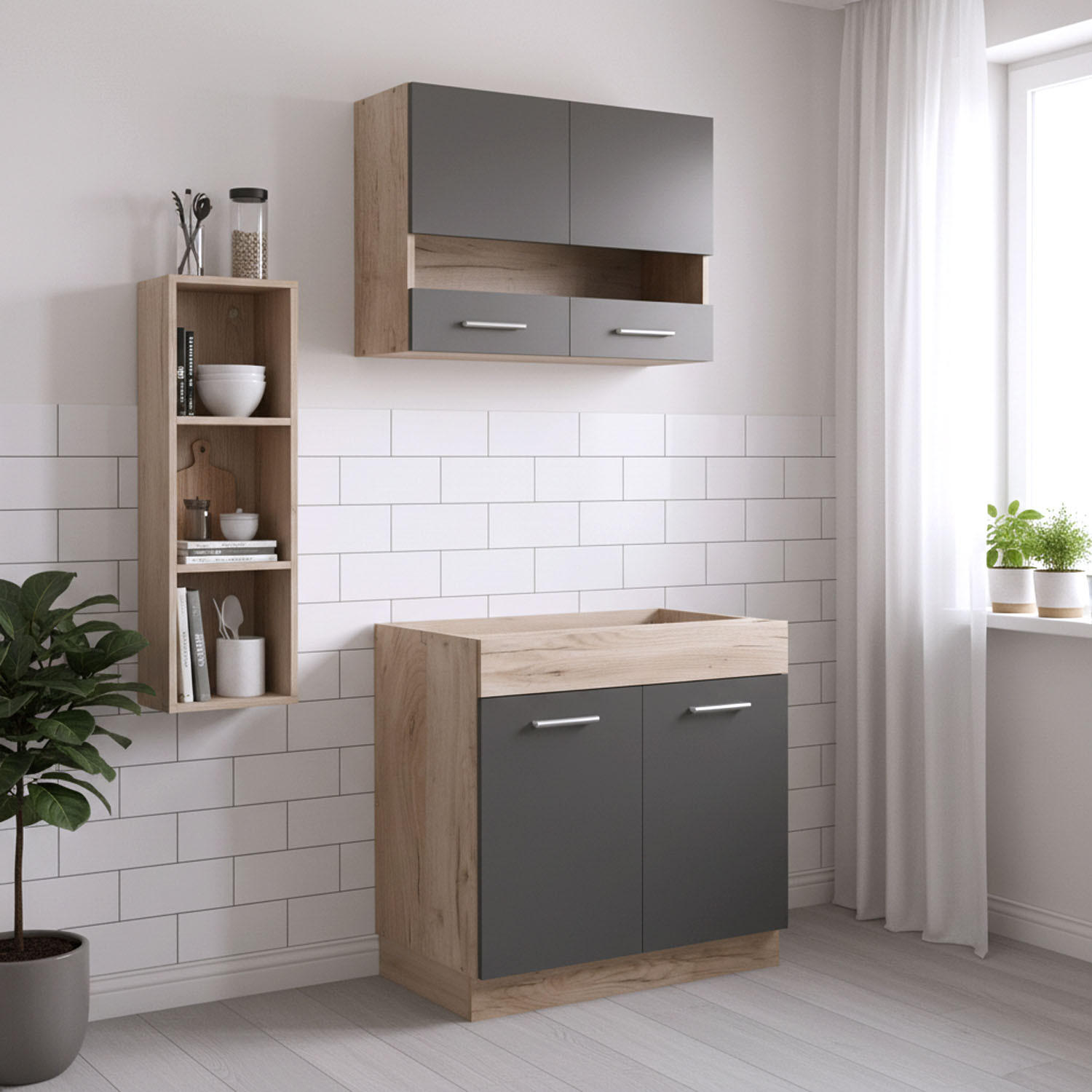 Homestyle4u Küchenleerblock Grau 80x206x51 cm