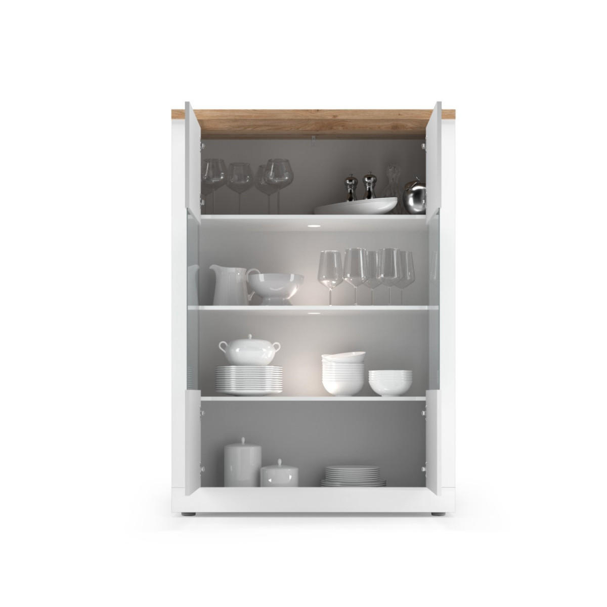 VITRINE mit 2 Türen, Beleuchtung, Eichendekor und Weiß 114/43/160 cm - Weiß, Holzwerkstoff (43/160/48cm) - Calicosy