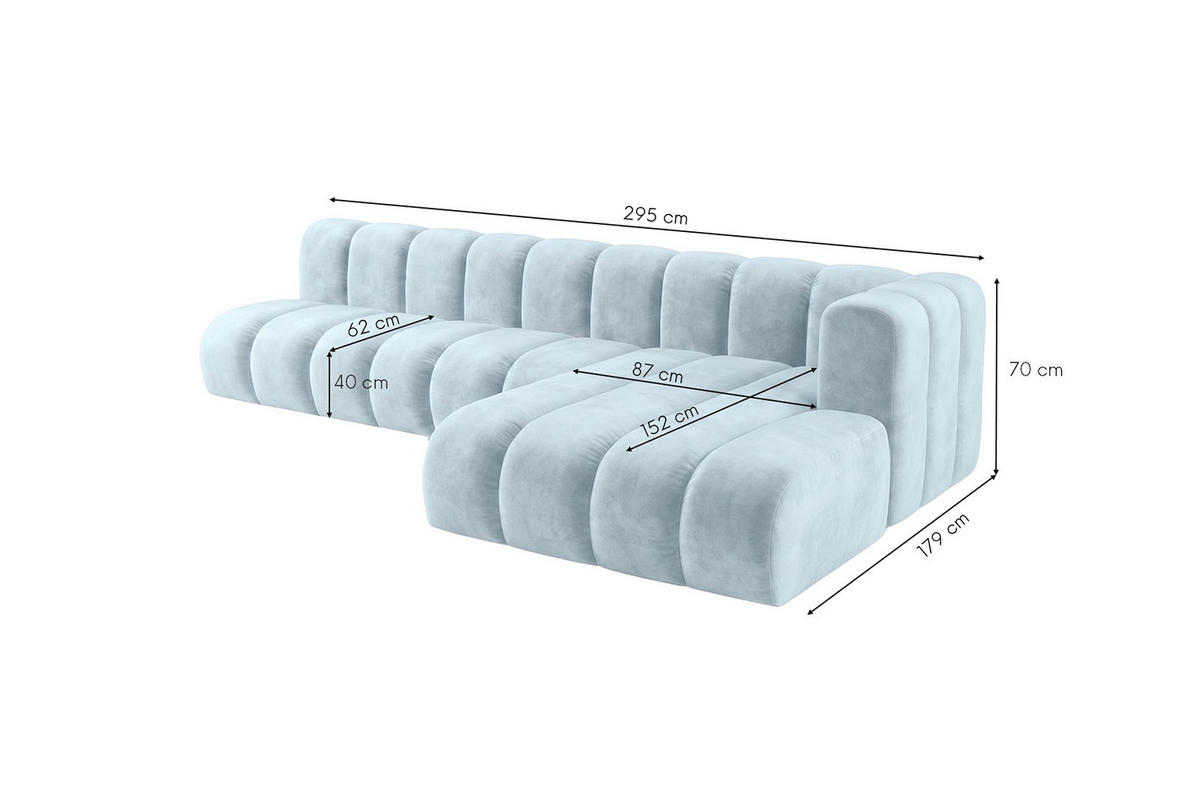 ECKSOFA Modulares In L-Form, Velvet-Stoff Riviera, Babyblau, Rechts, GRAND 295 cm - Hellblau, Holz (295/179cm) - Kaiser Möbel