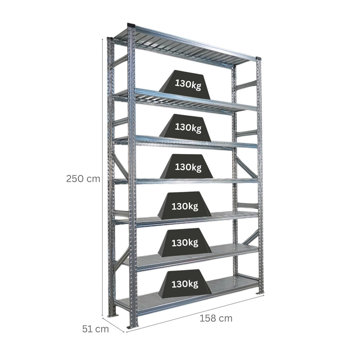 FACHBODENREGAL Proximo Stecksystem 250x150x50cm 7 Ebenen Beidseitig nutzbar Verzinkt - Silberfarben, Metall (150/250/50cm) - PROREGAL