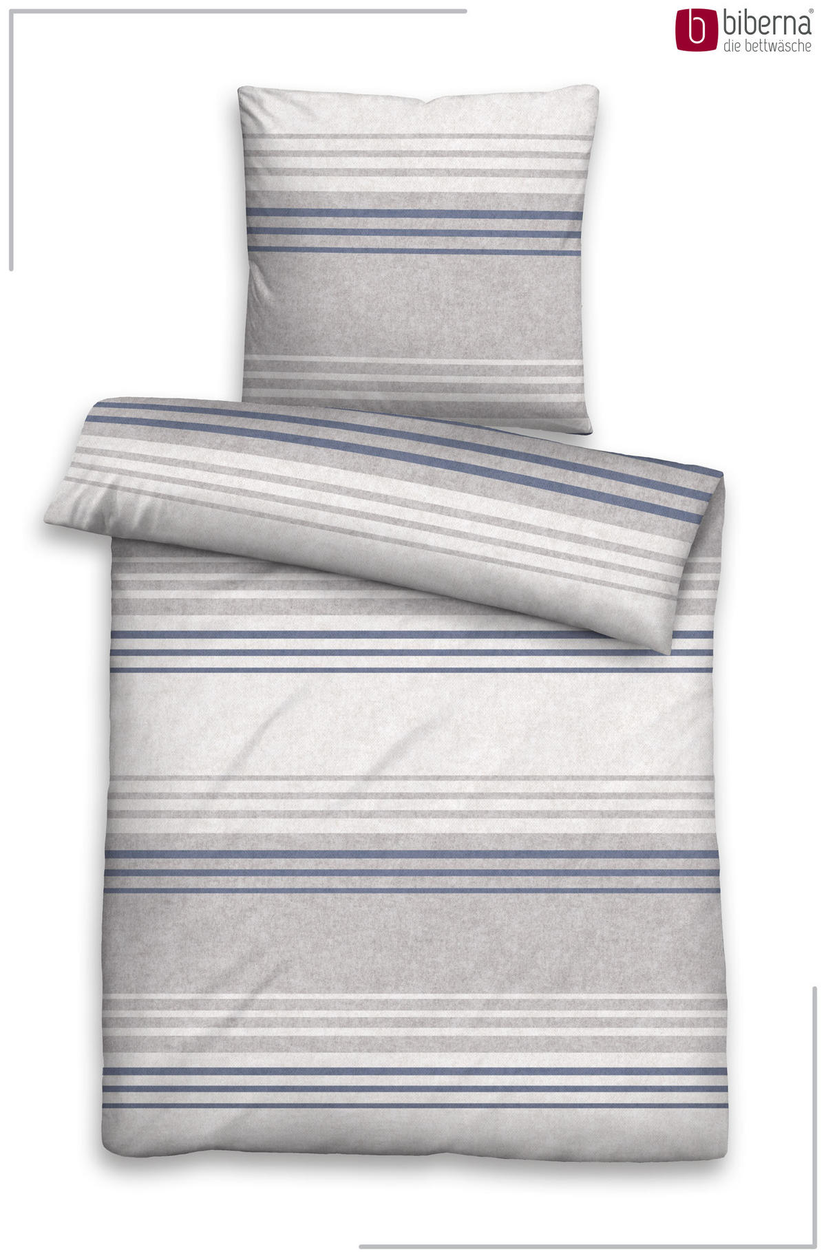 BETTWÄSCHE-GARNITUR Premium Melange Querstreifen blau, 155x200 cm + 80x80 cm - Blau, Textil (155/200cm) - biberna
