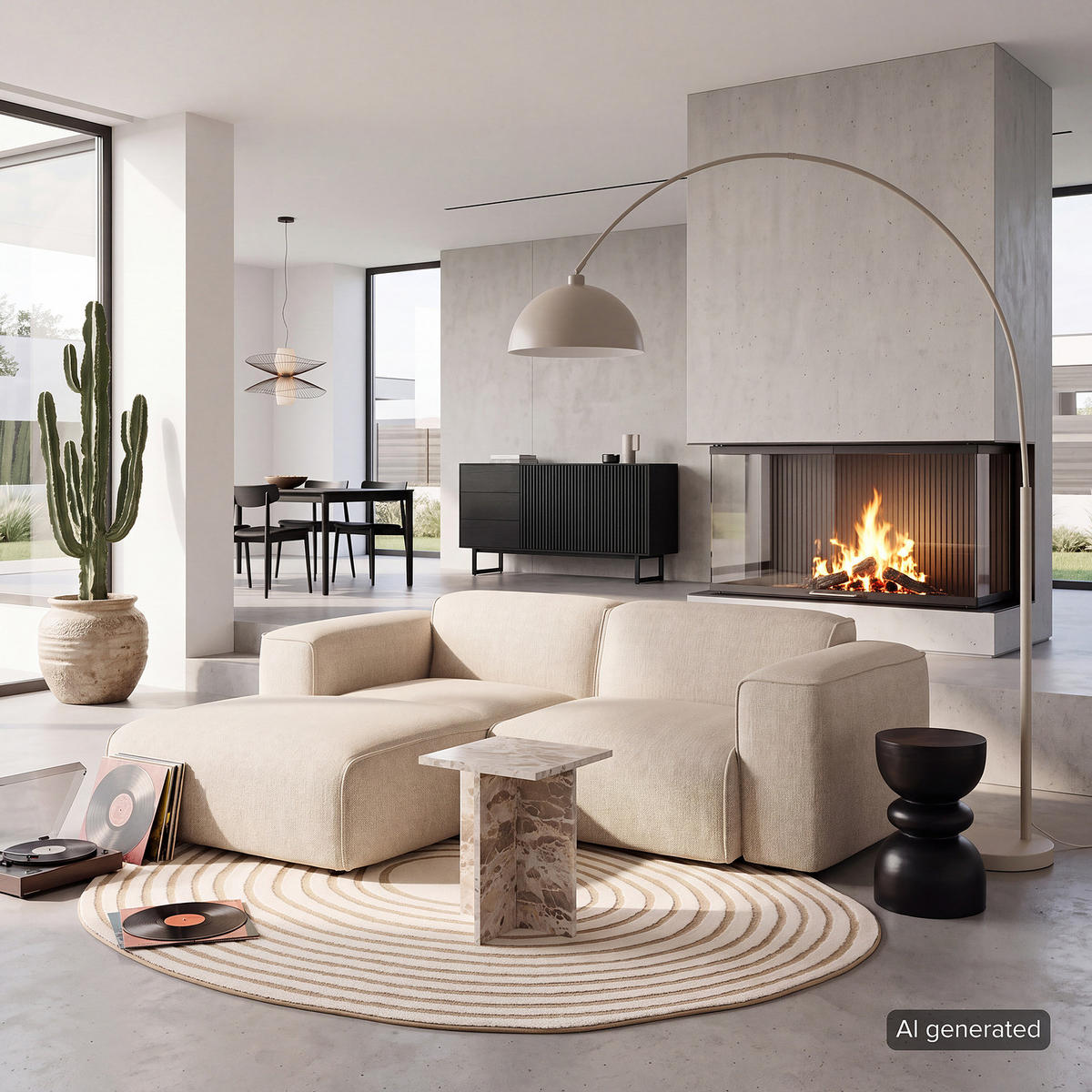 ECKSOFA mit XL-Longchair - Beige/Schwarz, Kunststoff/Textil (260/171cm) - home24
