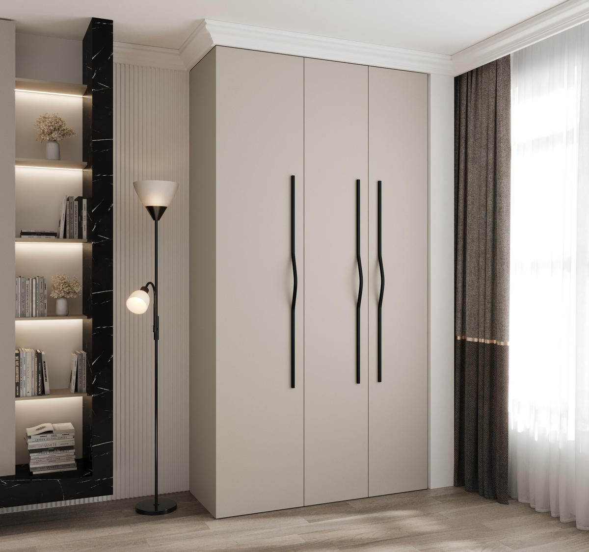 DREHTÜRENSCHRANK 245,5/130/40 3-türig - Kaschmir/Schwarz, Holz/Metall (130/245.5/40cm) - Abiks Möbel