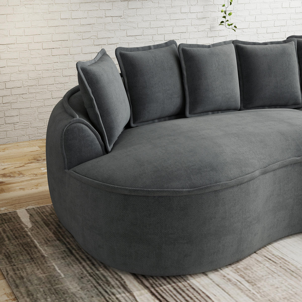 ECKSOFA 252/164/67 cm modular 122 cm grau aus Chenille mit Chaiselongue und Kissen - Grau, Textil (164/252cm) - OKWISH