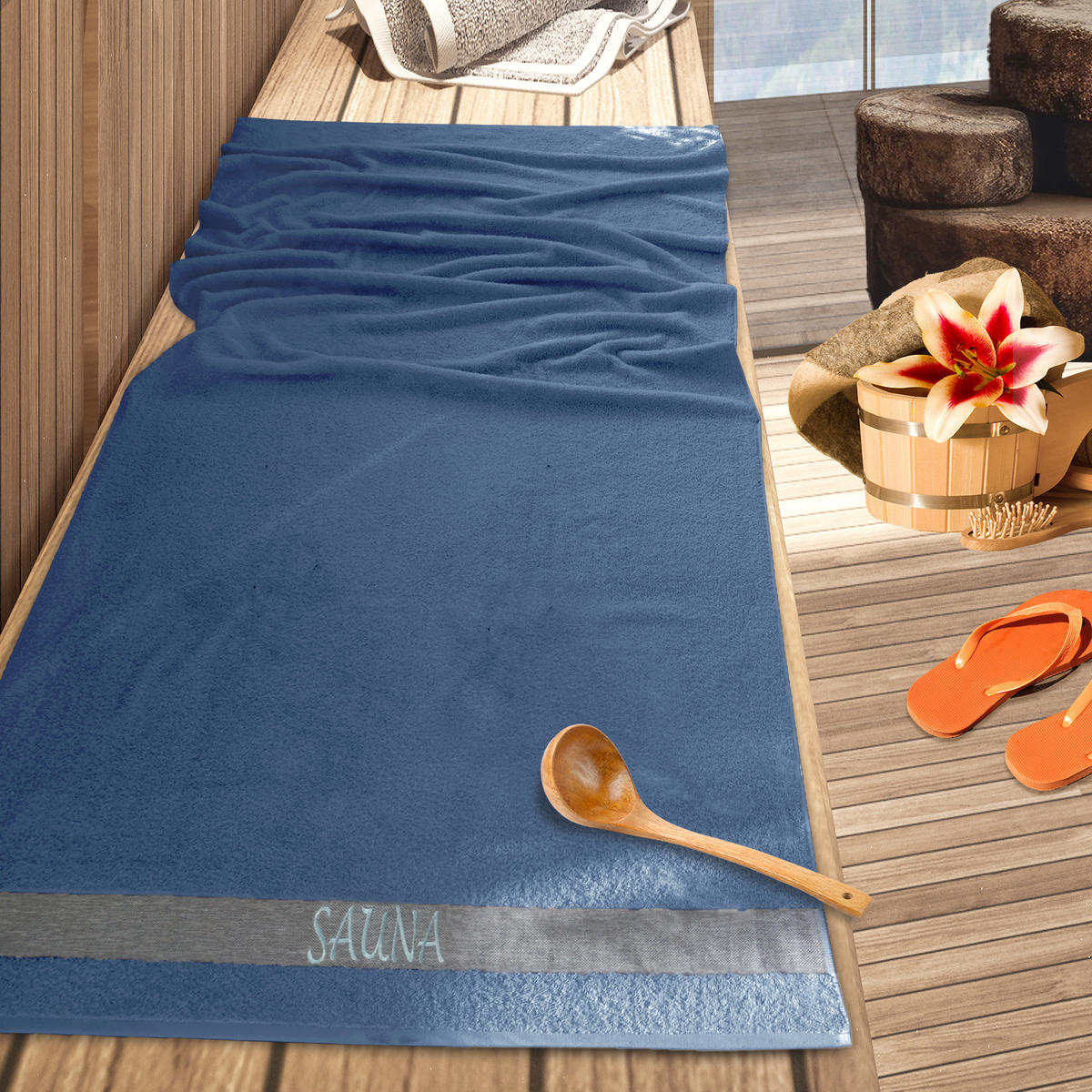 SAUNAHANDTUCH Lima Jeansblau 100x200 cm - Dunkelblau, Naturmaterialien (100/200cm) - Lashuma