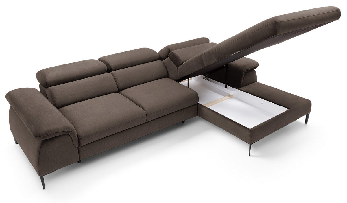 ECKSOFA L-Form 290 cm Amaro M mit Schlaffunktion, Rechts, Braun - Braun, Holz (182/288cm) - Emporius