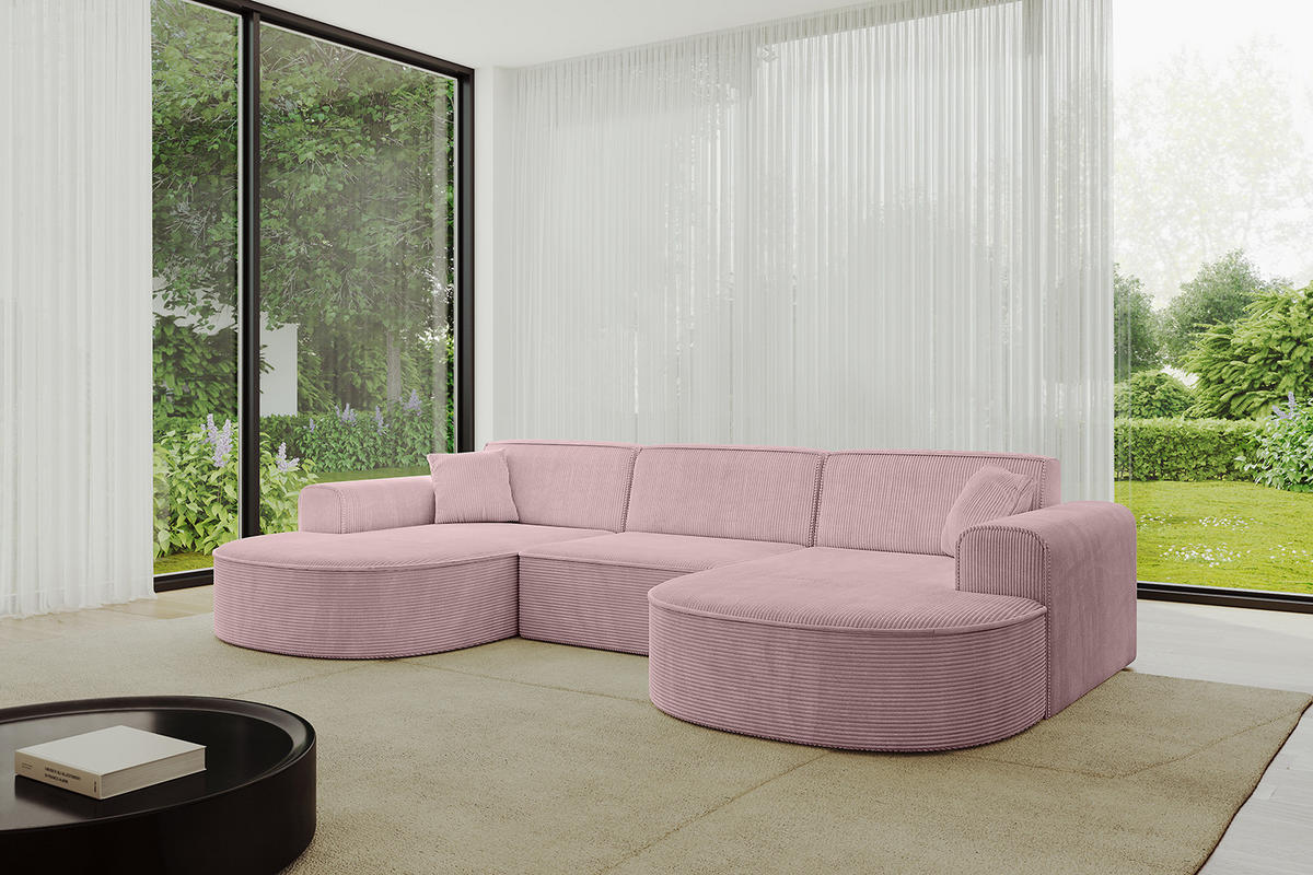 WOHNLANDSCHAFT MARI-U1 - 295x163x73,5 cm Rosa Cord - Schwarz/Rosa, Holzwerkstoff/Kunststoff (295/73.5/163cm) - ALTDECOR