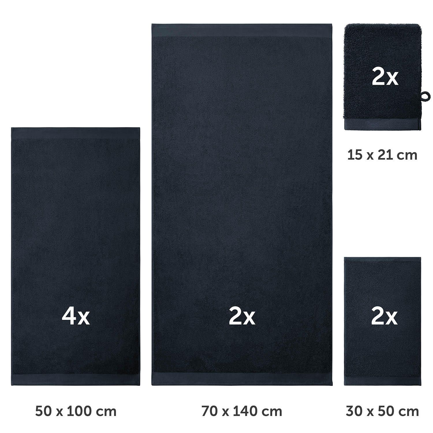 HANDTUCH 8-teilig, 2x Badetuch 70/140 + 4x Handtuch 50/100 + 2x Gästetuch 30/30 + 2x Waschlappen 15/20 cm, Dunkelblau - Dunkelblau, Textil (70/140cm) - Blumtal