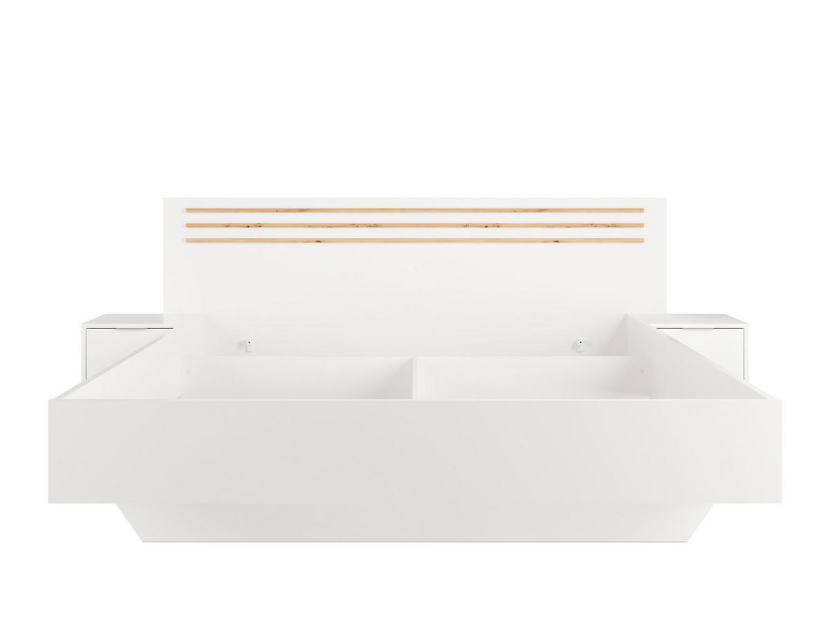 BETT FLOVIA – 160×200 cm - mit 2 Nachttischen Alpinweiß - Weiß, Holzwerkstoff (160/200cm) - Milaros Markt