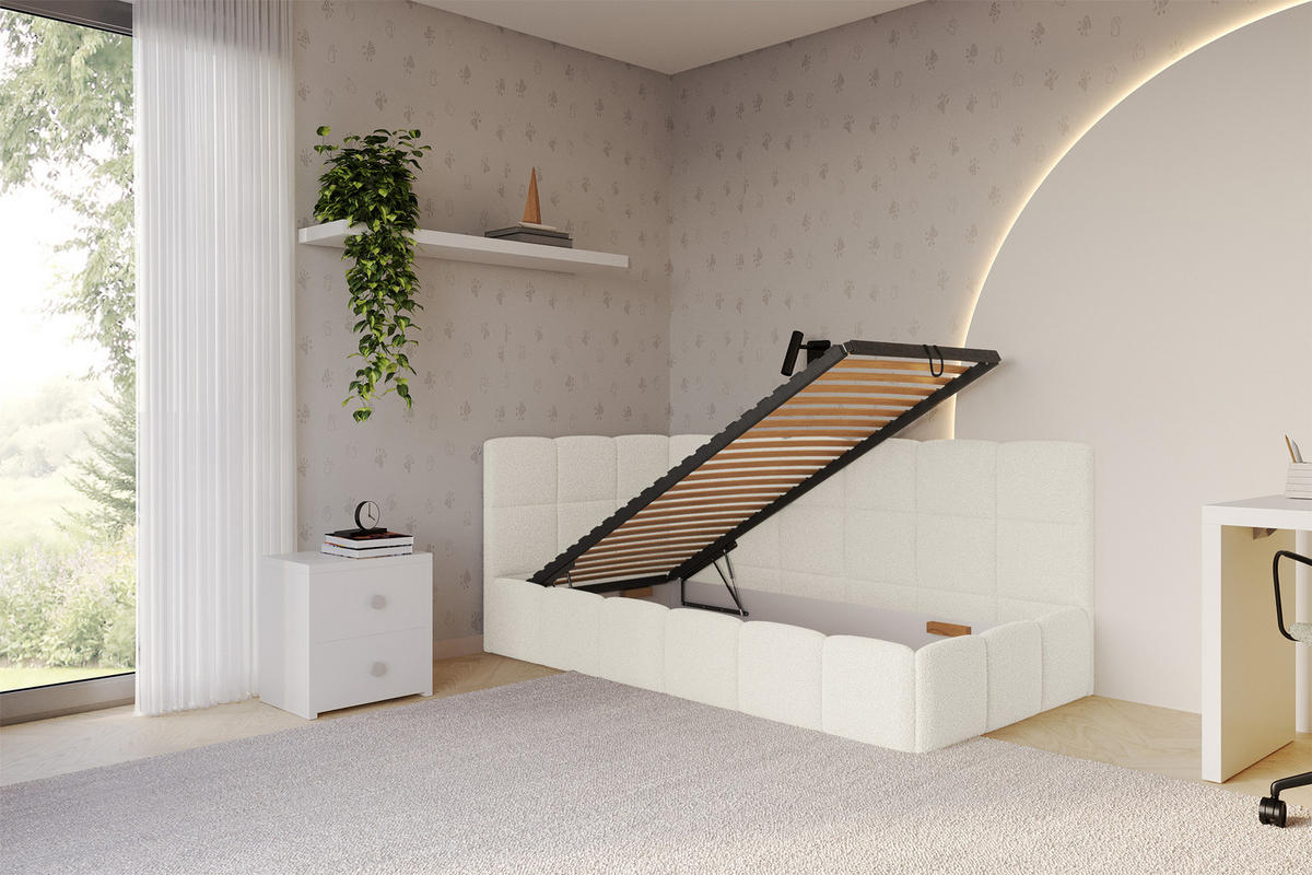 EINZELBETT Jugendbett mit Bettkasten Rechts, ohne Matratze - LIVY 80x200 Beige - Hellbraun, Holzwerkstoff/Textil (80/200cm) - ALTDECOR