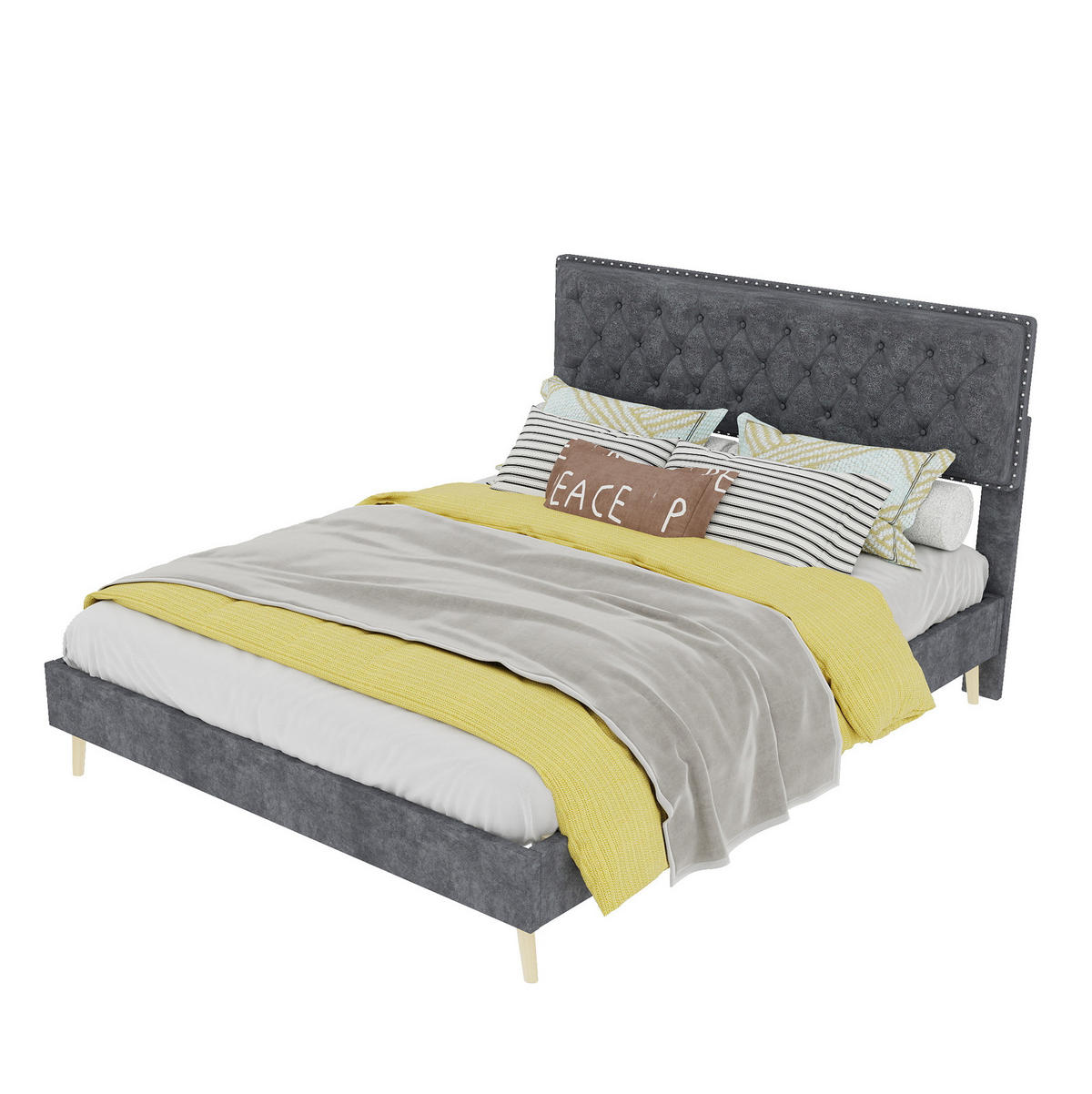 POLSTERBETT 140/200 cm mit Matratze, hohem Kopfteil, Stauraum unter dem Bett und Holzlattenrost, Grau - Grau, Textil (140/200cm) - Redom
