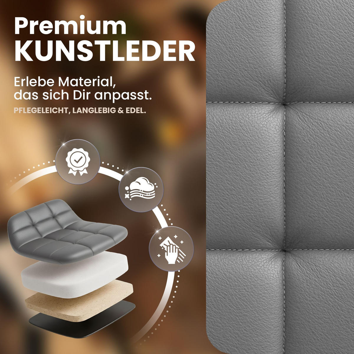 BARHOCKER Lederlook Grau - Schwarz/Grau, Textil/Metall (44/108/50cm) - CLP