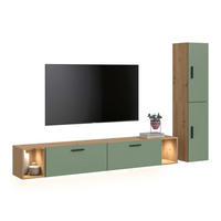 WOHNWAND INKL BELEUCHTUNG The One Smoke Green 259/34/182 cm - Braun, Holzwerkstoff (259/182/34cm) - Xonox